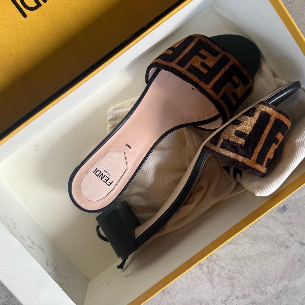 Fendi Black and Brown Logo Slide Sandals